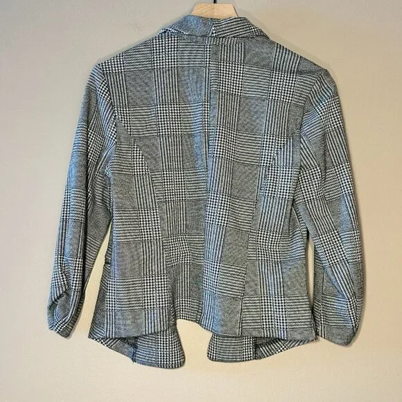 Women's S BAR lll Plaid/Herringbone Blazer Black White Open Style - Picture 3 of 8